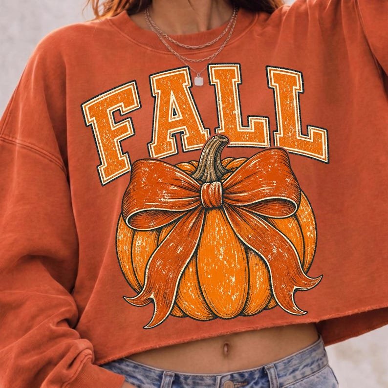 Retro Pumpkin Bow PNG Fall Sublimation Design Display