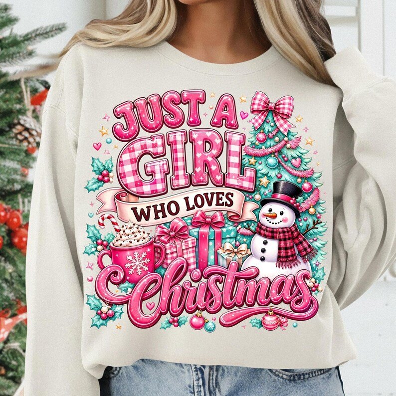 Just A Girl Who Loves Christmas Pink Snowman Sublimation Design