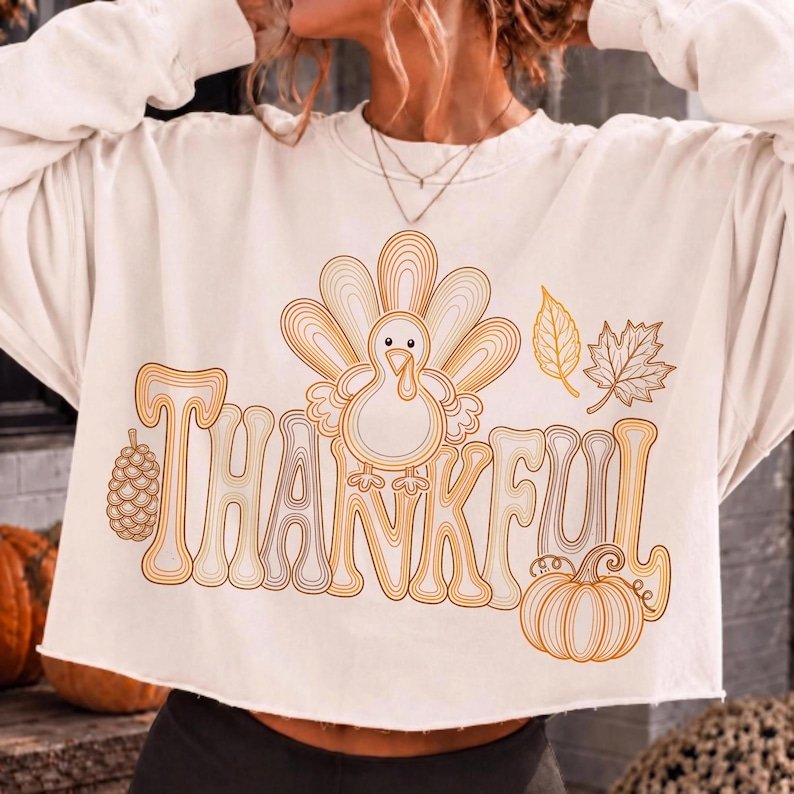 Retro Thankful Turkey Coquette Fall Pumpkin Shirt Design PNG