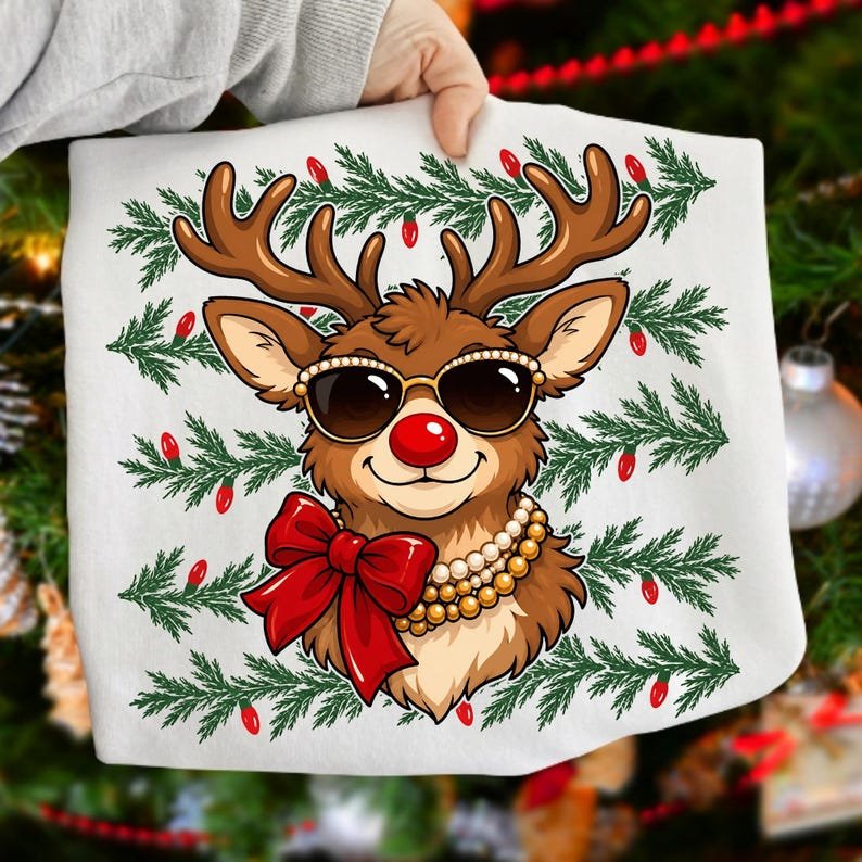 Glam Reindeer Rhinestone Sunglasses Sublimation Design
