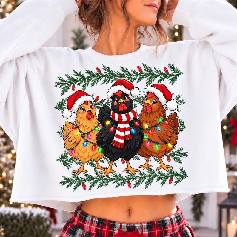 Coquette Christmas Chicken Bow Sublimation Design