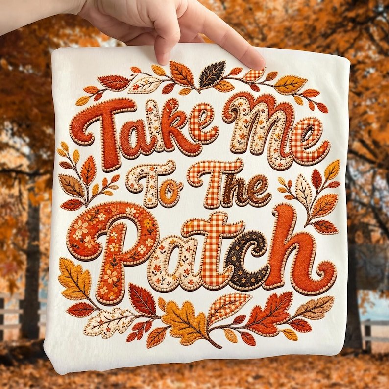 Retro autumn floral pumpkin patch sublimation design on a white t-shirt