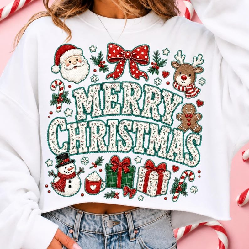 Cute Santa and Reindeer Christmas Sublimation Design