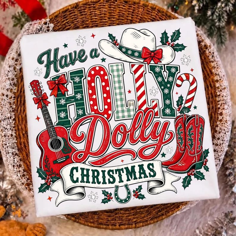 Have a Holly Dolly Christmas Western Cowgirl PNG Design